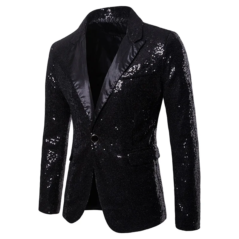 Men's Sequinned Blazer Coat Shiny Gold Performance Evening Jacket_voghion.com