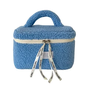 Autumn Winter Plush Cosmetic Bag Lamb Wool Bag Cute Student Large Capacity Portable Storage Bag