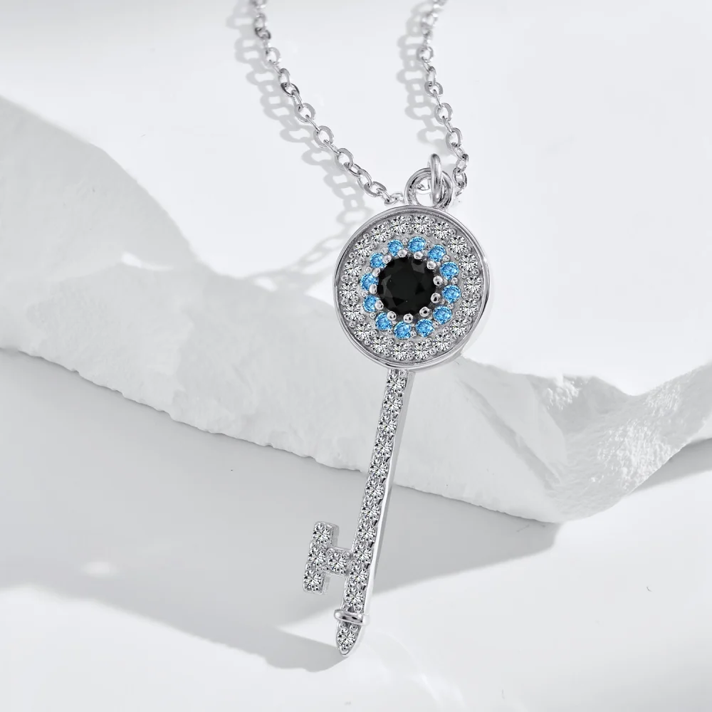 KAKODIY Fine Jewelry CZ 18K Gold Plated 925 Sterling Silver Necklace Key Pendant Evil Eye Necklace Women Gift detail 1
