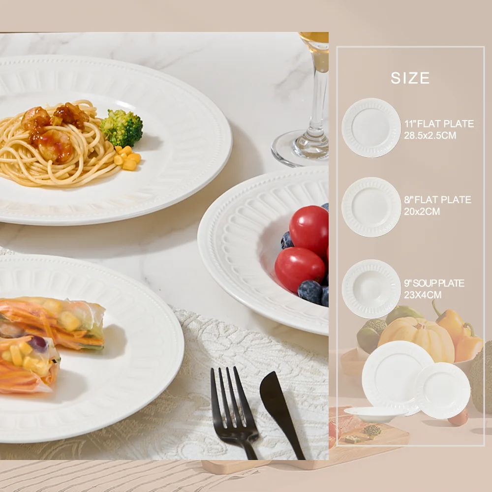 Customizable Quantity Color White Ceramic Tableware Set Minimalist Design Dishwasher Safe High Quality Porcelain for High-End