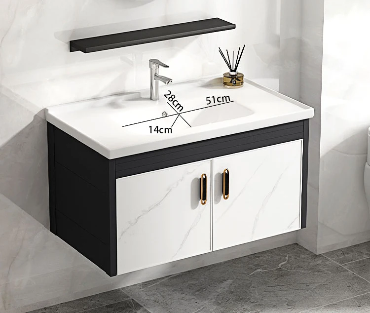 Hotel furniture bathroom vanity sink aluminum cabinet sintered stone wash basin modern bathroom cabinet with mirror factory