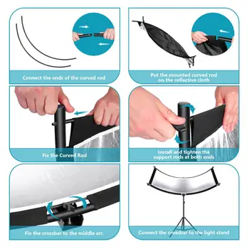 Neewer Clamshell Light Reflector with Carry Bag and 2M Light Stand, 66x24 Inch Arclight Curved Eyelighter Lighting Reflector for product image