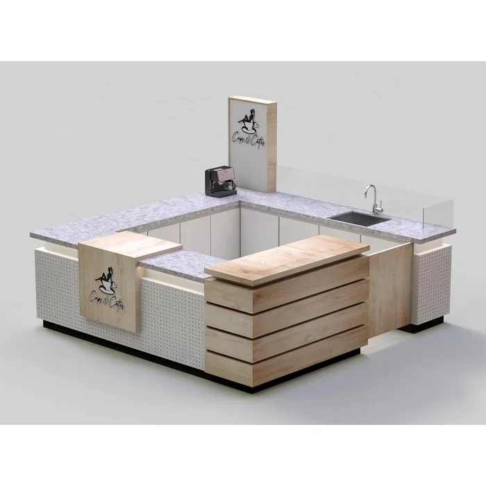 Fashion and Simple Style Coffee Kiosk Design 10 X 10 ft Cafe Food Booth Retail Display Counter Customize Mall Kiosk