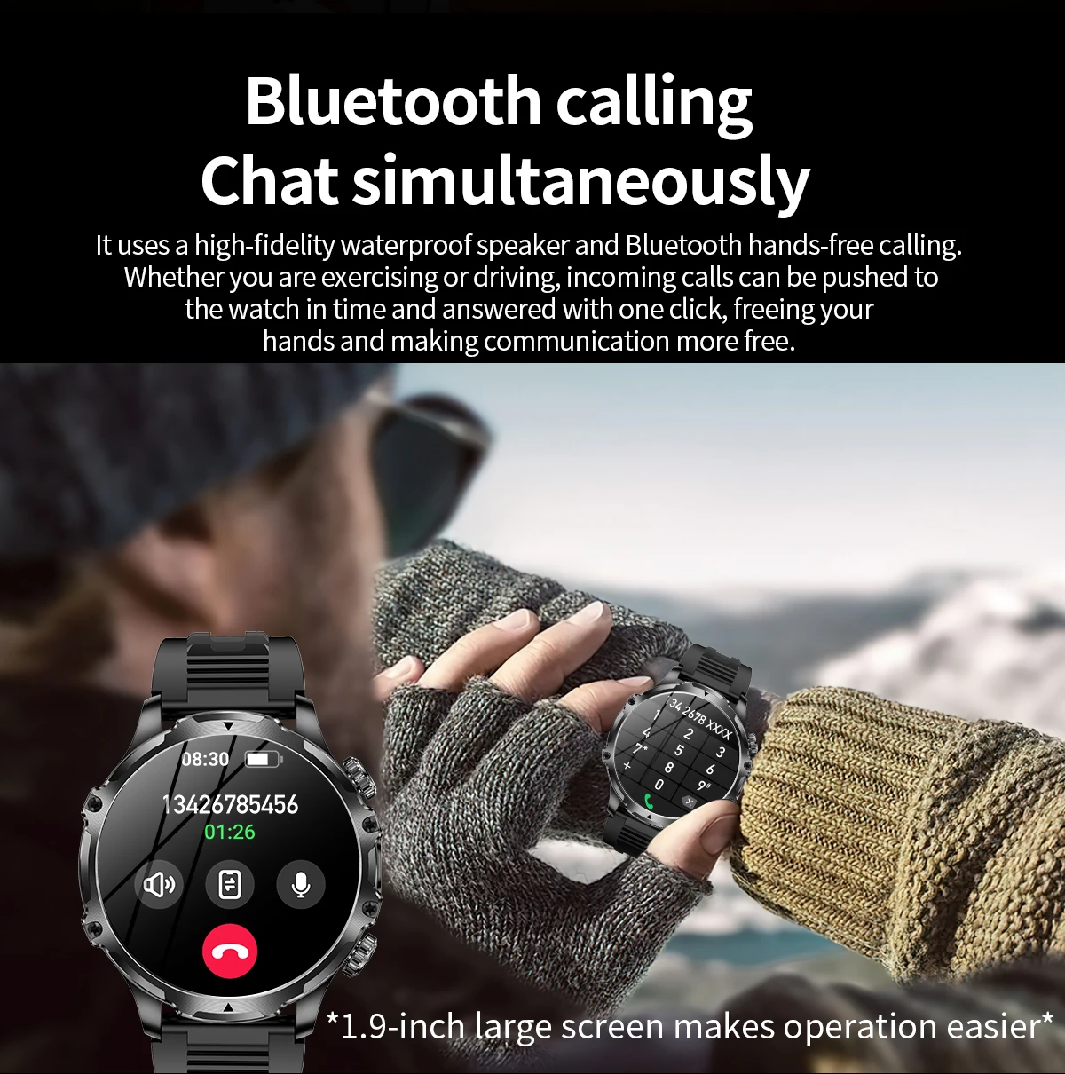 AK75 Relojes Outdoor Sport Smart Watch Flashlight 1.9Inch Big Screen BT Call Heart Rate Blood Oxygen Smartwatch for Men