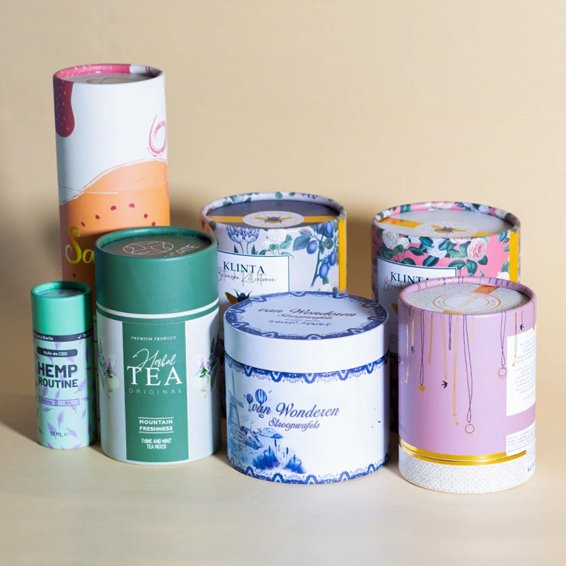Custom Logo Eco Friendly Rigid Cardboard  Solid Drinks Round Floral Tea Honey Jar Cylinder Packaging Pre Roll Tube Paper Tube