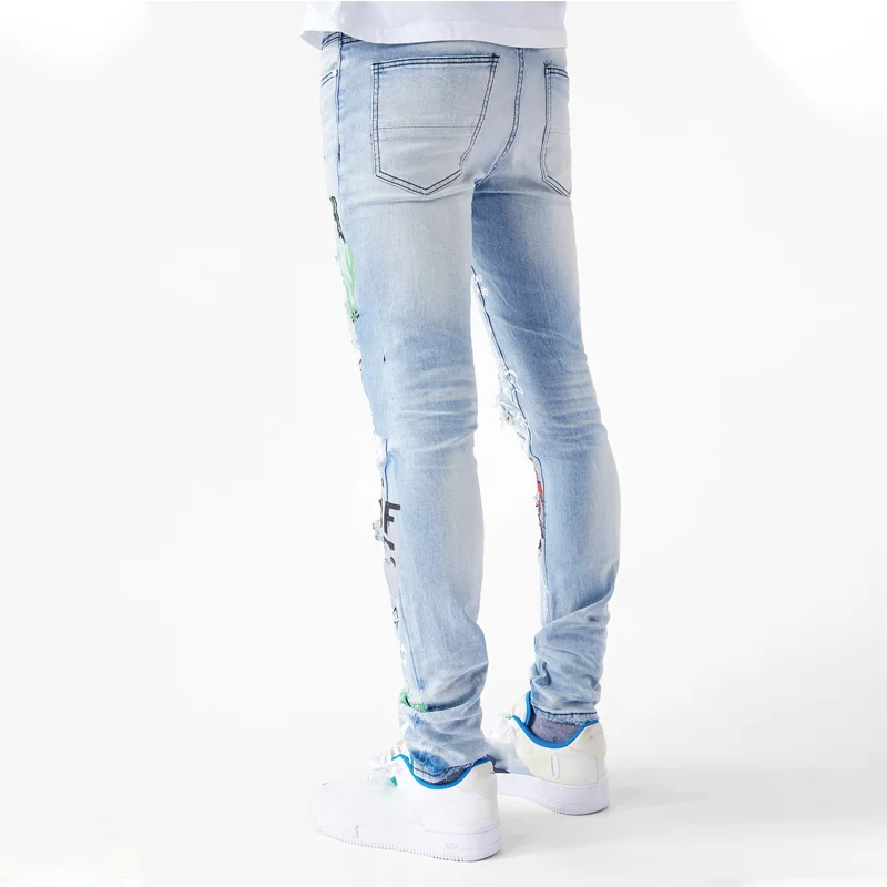 DiZNEW Custom Silk Screen Printing Design Fashion Pants Youth Party Blue Brushed Denim Jeans supplier