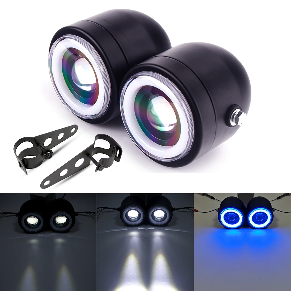 Светодиодный мотоциклетный фонарь, двойная фара головного света + кронштейн для Harley Softail Chopper Honda Suzuki CG125 GN125 Cafe Racer