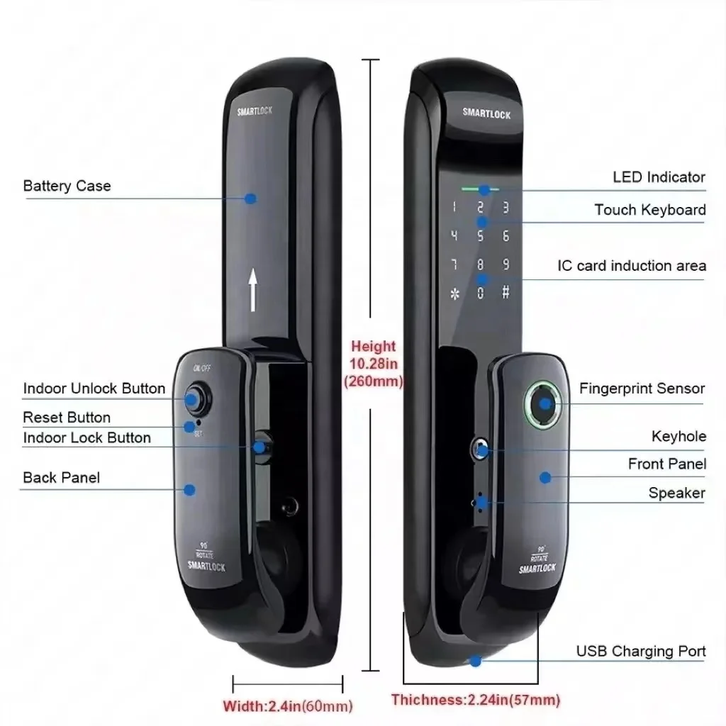 Smart Mortise Keyless Lock Smart Handle Lock Fingerprint PIN Code Lock With Mechanical Keys for Airbnb
