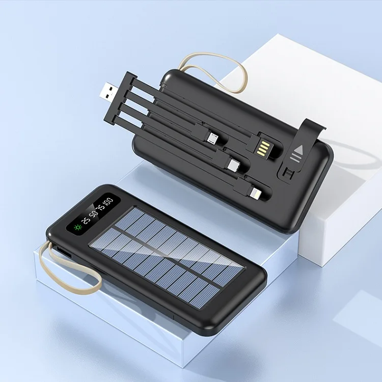 Factory Real Capacity Solar Power Bank Multi-functional Detachable 4 Cables Large Capacity 10000mAh Mobile Power Supply