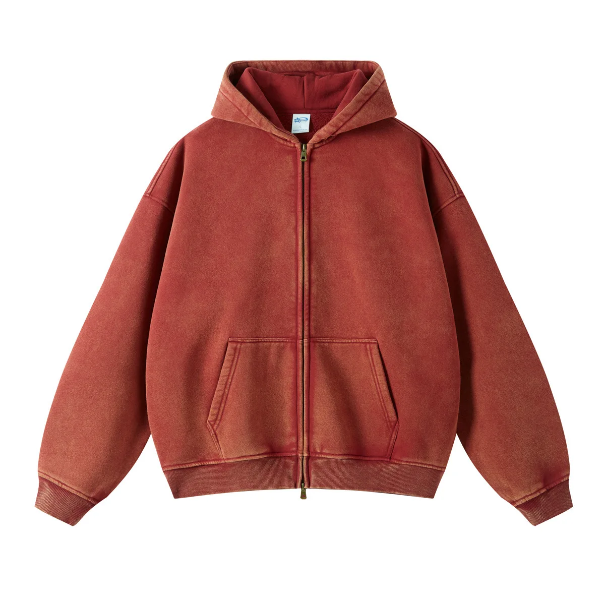 Vintage Acid Stone Wash Hooded Zip Pullover Sweatshirt Men's
