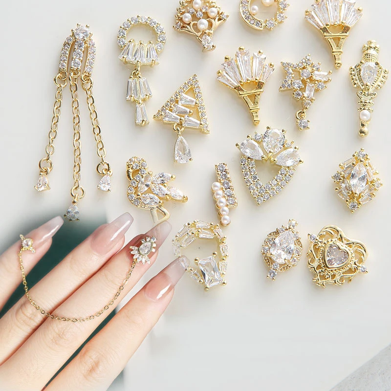 Дизайн ногтей из циркония золотые металлические дизайнерские подвески для роскошный гибкий Сплав 3d смешанные аксессуары дизайна