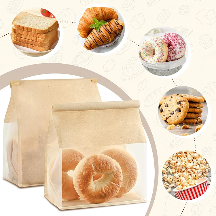 High Quality 350gsm Kraft Paper Bread Bag Matte Finish Gold Foil Printing Stamping-for Coffee Milk Noodles Corn Sugar UV Shop