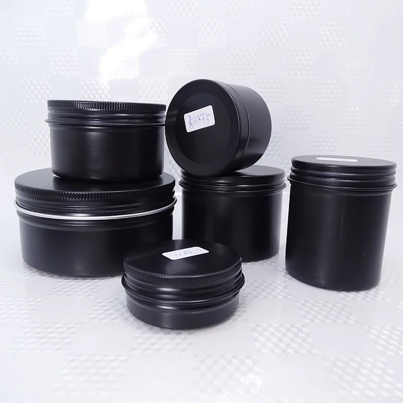 100ml 200ml matte black aluminum storage can tall metal tin jar with screw cap and slip lid