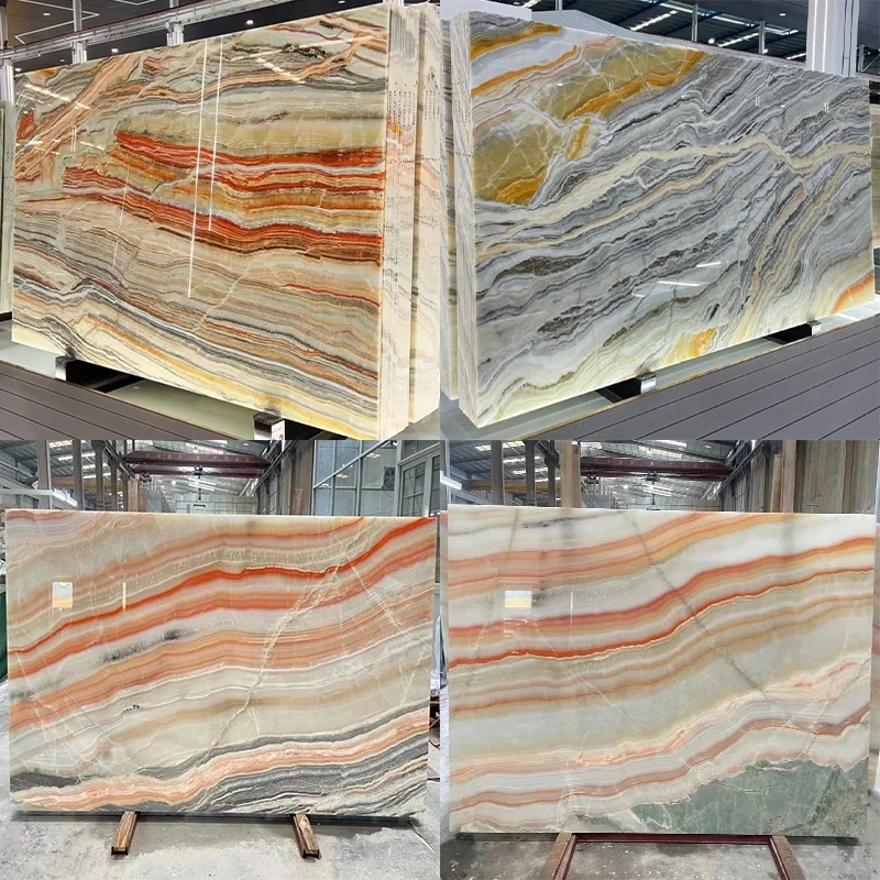 Natural Colorful Rainbow Onyx Slab for Kitchen Countertop Bathroom Wall Panel Decoration Floor Tiles Staircase Onyx Handcrafts