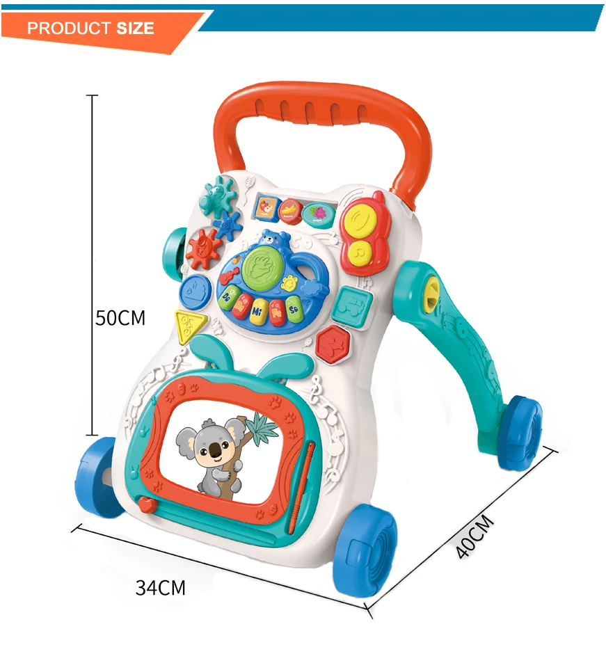 3-in-1 Infant Learning Walker Early Educational Baby Push Stroller with Music Activity Center Plastic Frame