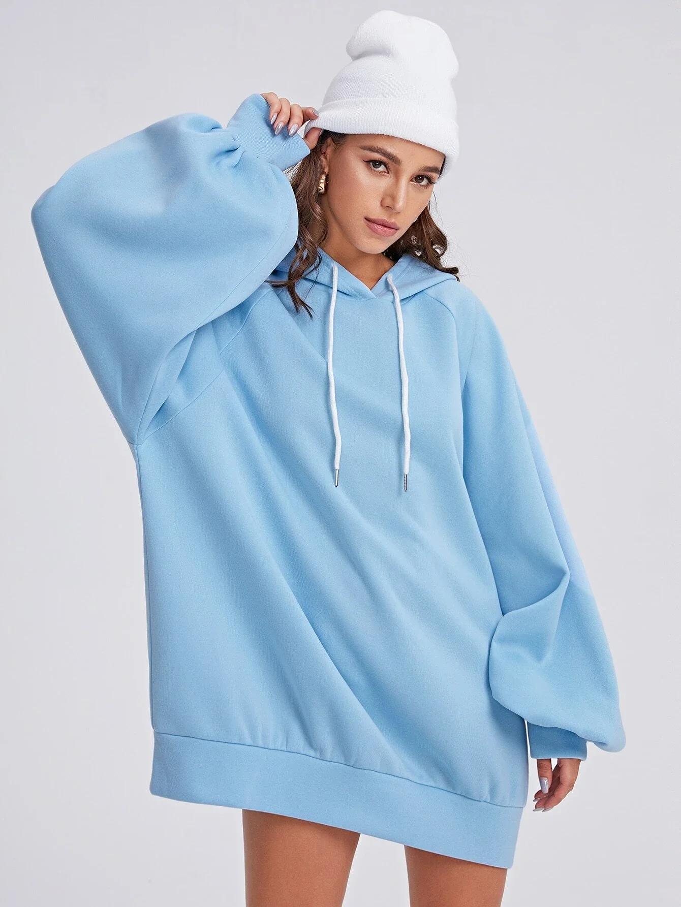 Zipper Plus Size Long Hoodie Oversized Sweatshirt Dress With Side Lace Up  Women's Hoodie Dress With