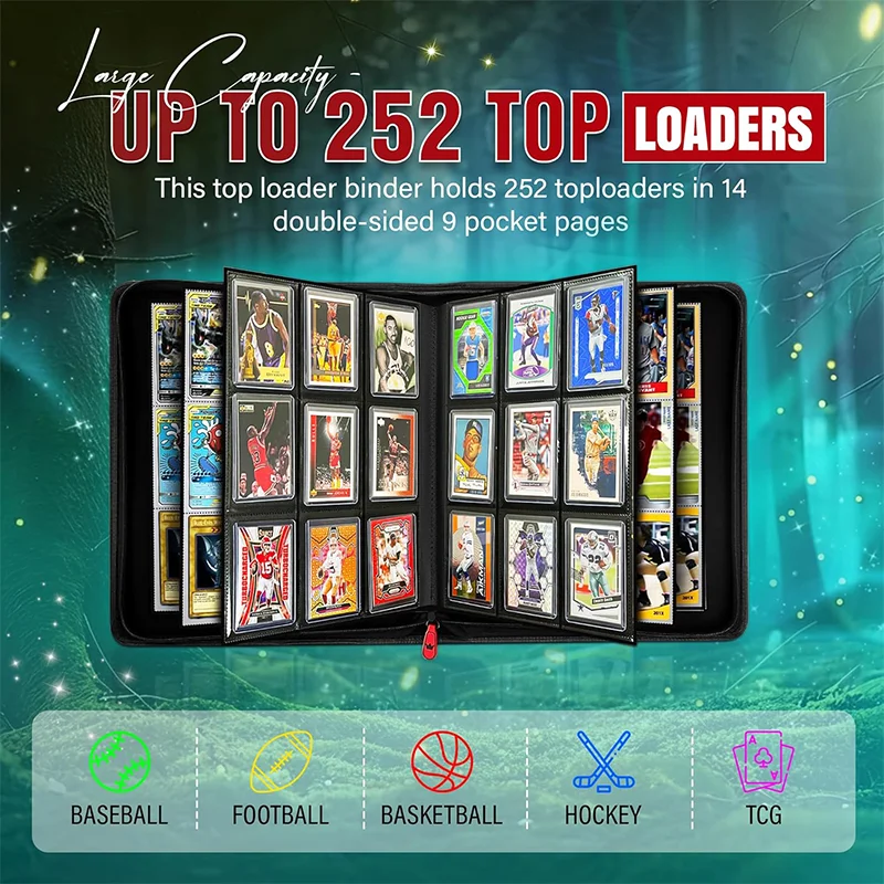 Top Load Card Binder 9 Pockets Custom Toploader Binder Custom Logo PU  Leather Trading Card TCG Top Loader Card Binder