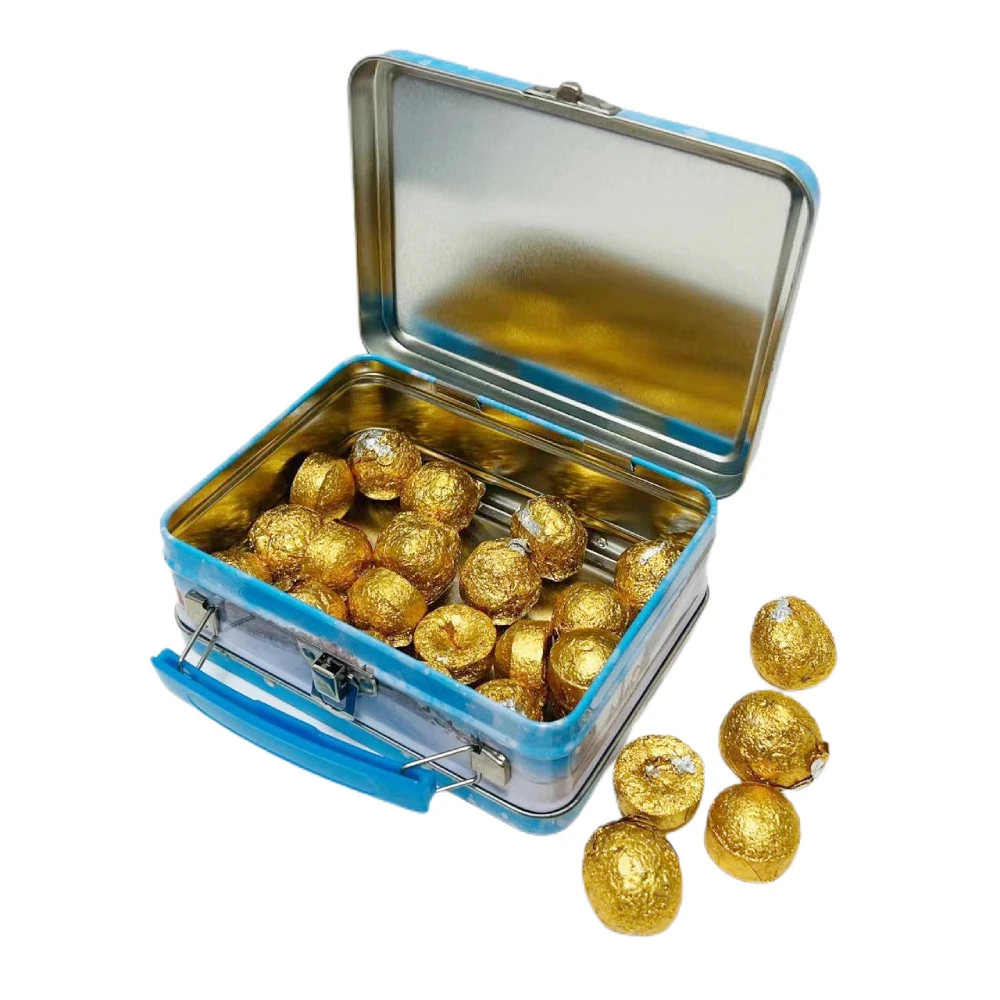 Custom Printing Vintage Tinplate Packaging Rectangular Metal Box Christmas Biscuit Candy Tin Lunch Box With Handle
