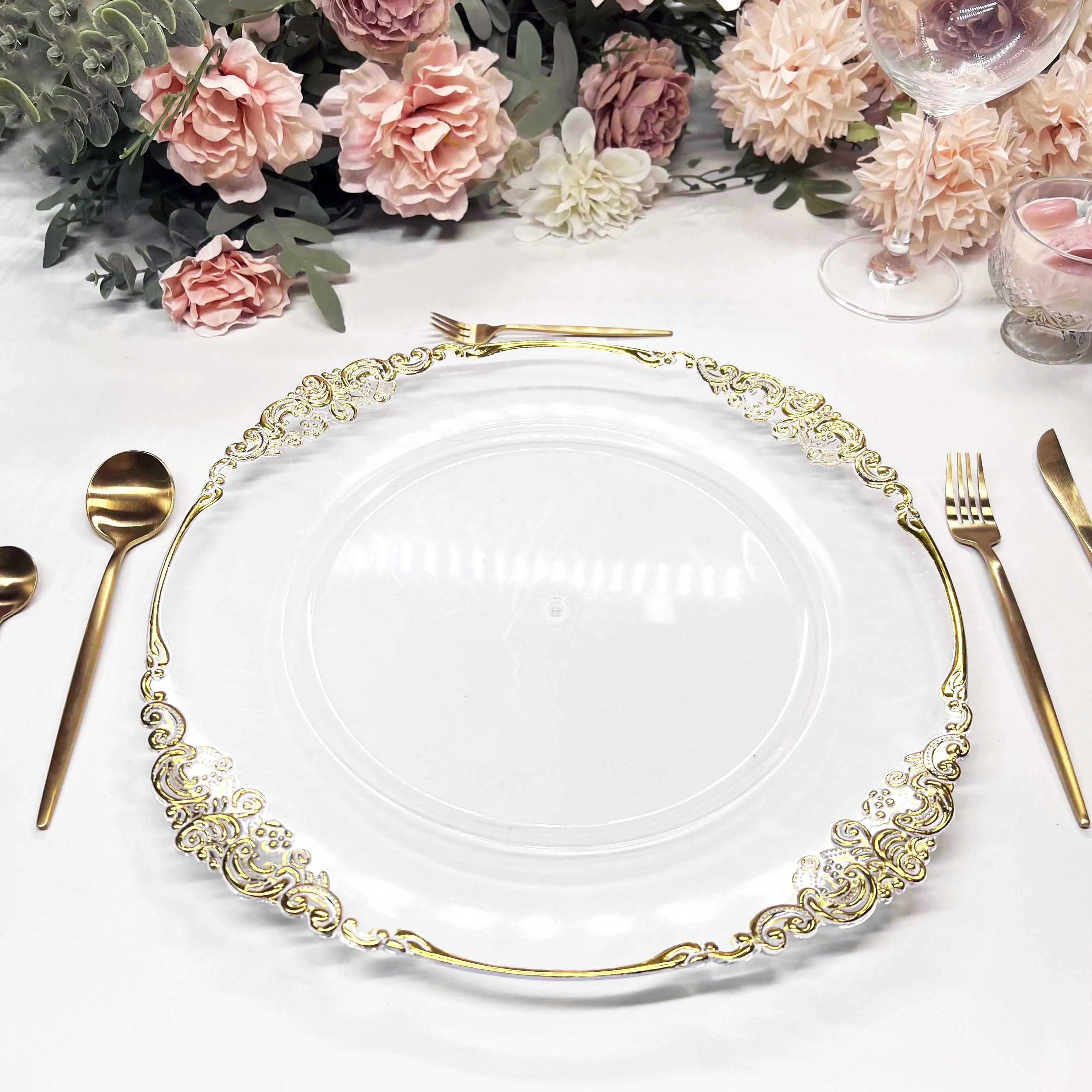 13 Inch Hot Sale Modern Design Gold Beaded Wedding Plastic Charger
