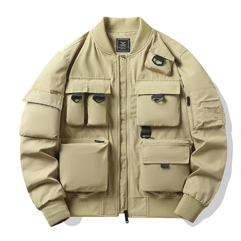 2024 Men's American Retro High Quality utility Multi-pockets workwear waterproof bomber jacket_voghion.com