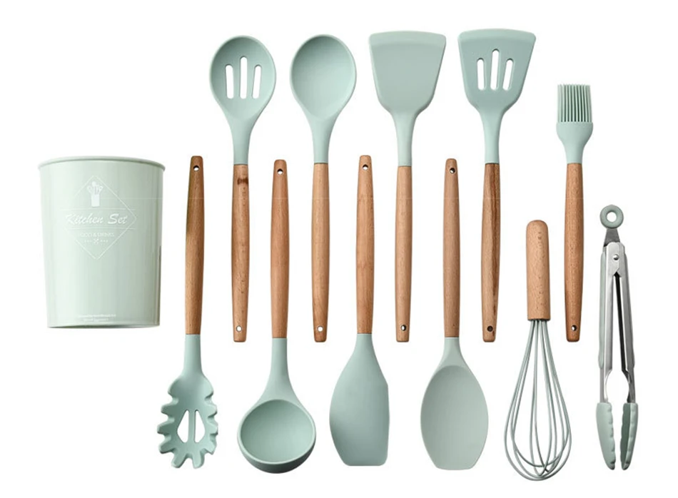 OEM упаковочная этикетка, термостойкая пищевая продукция, 7 шт., оливковая деревянная кухонная утварь, кухонные принадлежности