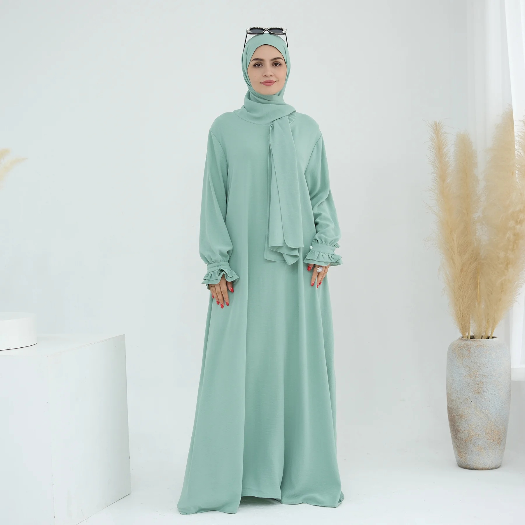 sachin and babi light blue dress Sheer Chiffon Maxi Dress for Women - Khaki Boho Ruffle Flare Sleeve V Neck  Flowy Cover Up - Spring Summer Casual 2026 main image 1