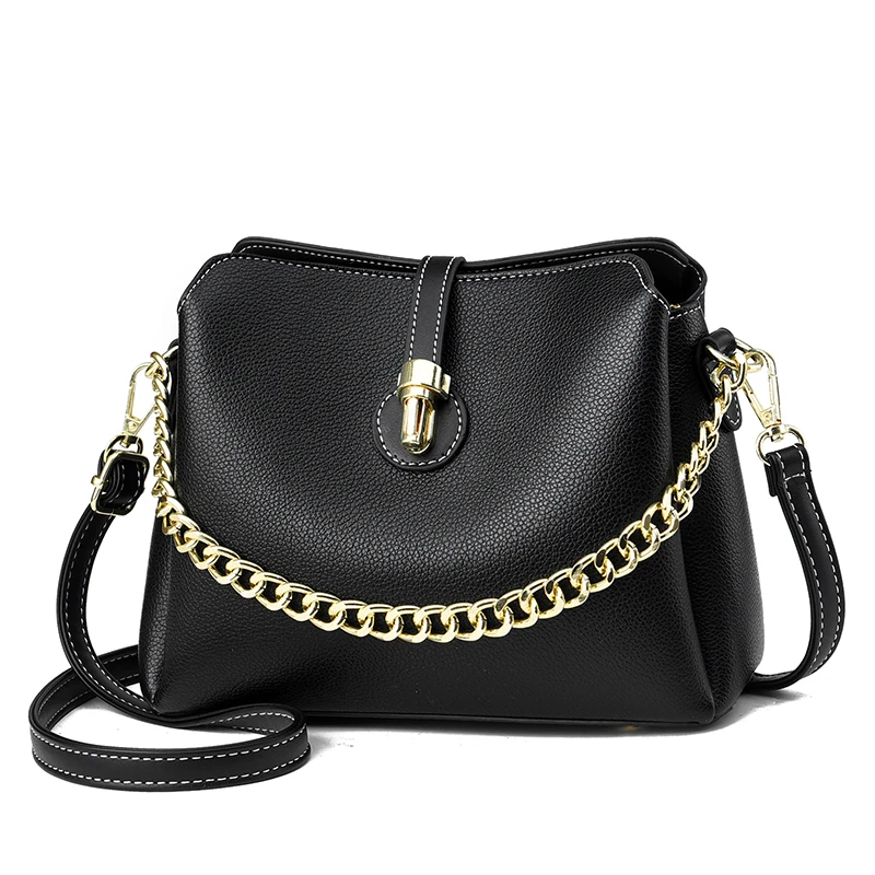 Small Black and Gray Chain Crossbody Bag Classy Women Purse 