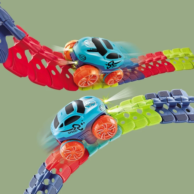 DIY 46pcs Changeable Assembling Flexible Racing Tracks With Electric LED Light Rail Slot Car Toy Sets