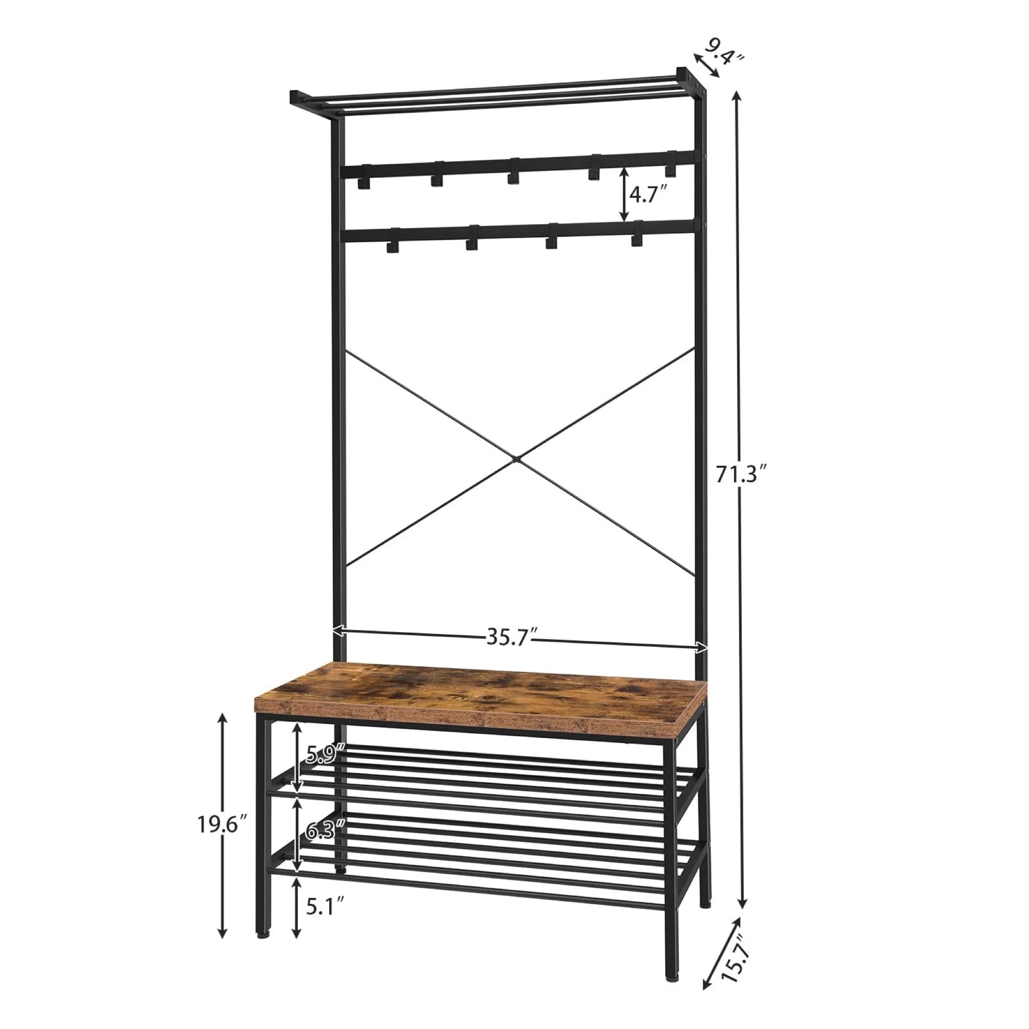 Вешалка для пальто, стоячий промышленный зал, дерево с полкой для хранения, прихожей, скамейка для обуви с вешалкой для пальто в гостиной, стенды для прихожей