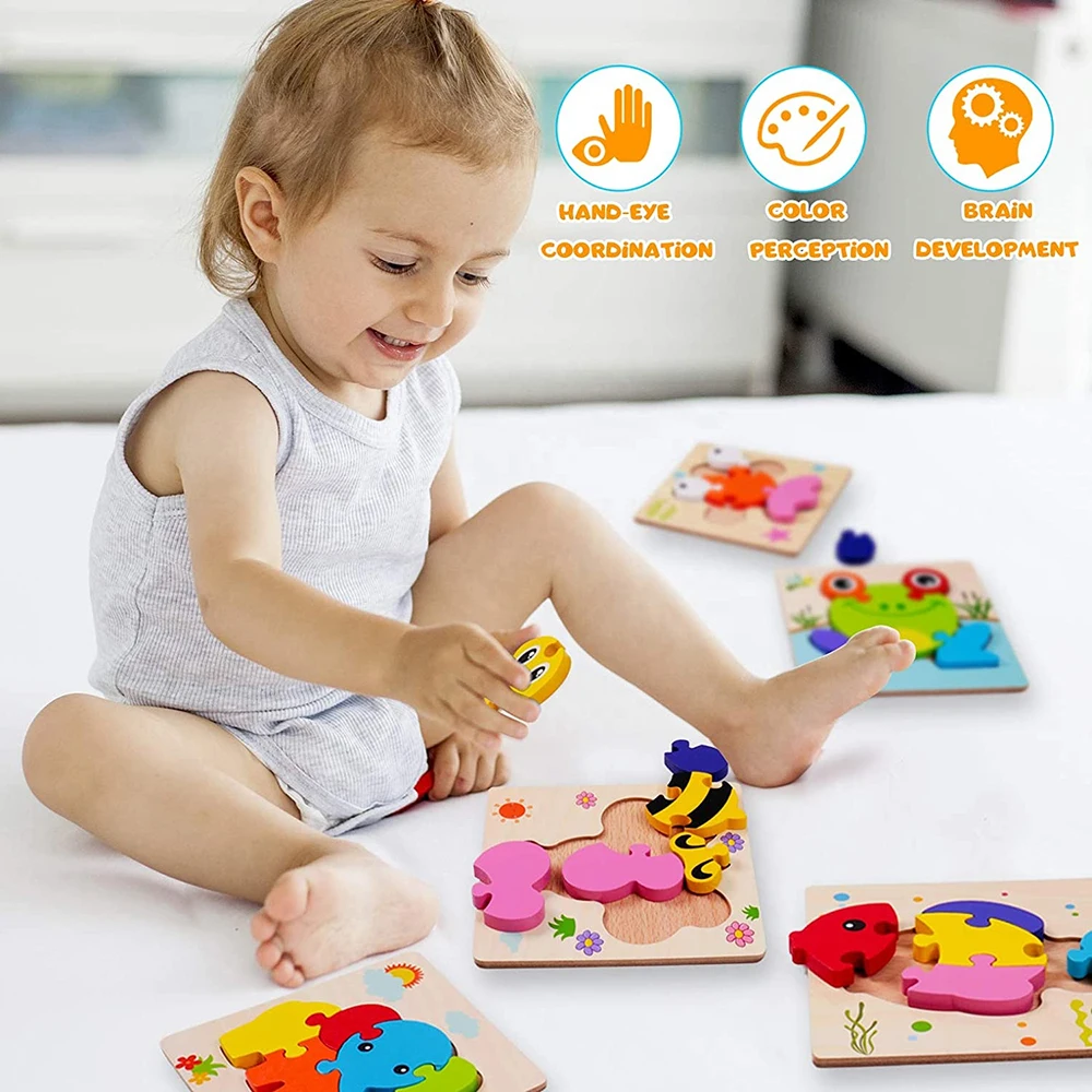 Wooden 3d Puzzle Tangram Shapes Learning Cartoon Animal Intelligence ...