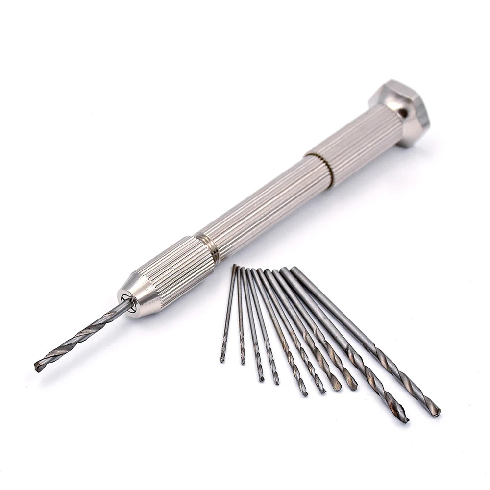 Mini Hand Drill With Keyless Chuck+10Pcs 0.8mm-3.0mm HSS Drill