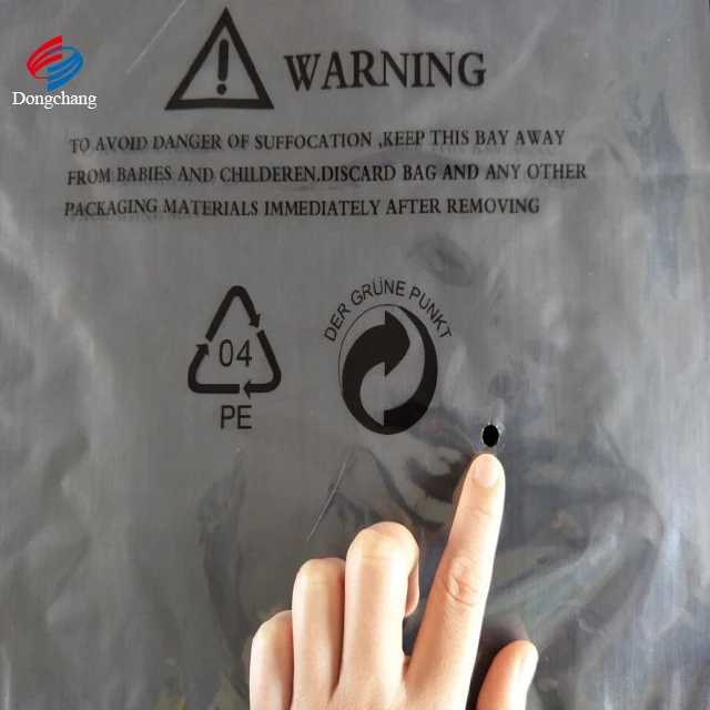 Multiple Sizes and Black Ink Print LDPE Plastic Bag with Warning Languages