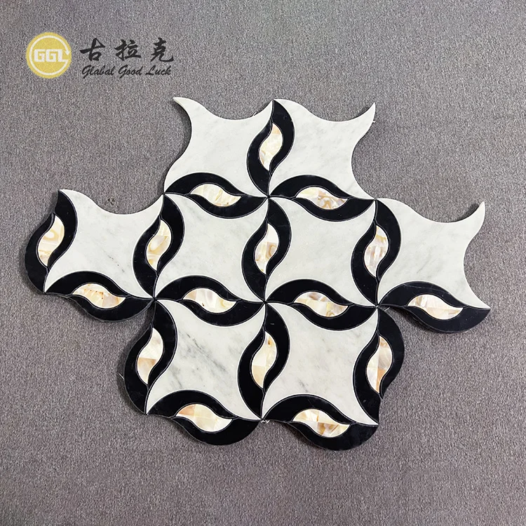 Premium Flower Shape Marble Mosaic Tile Nature Stone Mix Shell Mosaic for Bathroom Shower Wall Decor manufacture