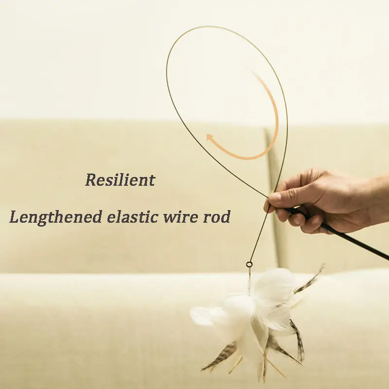 Giocattolo Per Gatti Con Piume - 2 Bacchette Retrattili E 10 Ricariche, Con Campanelli