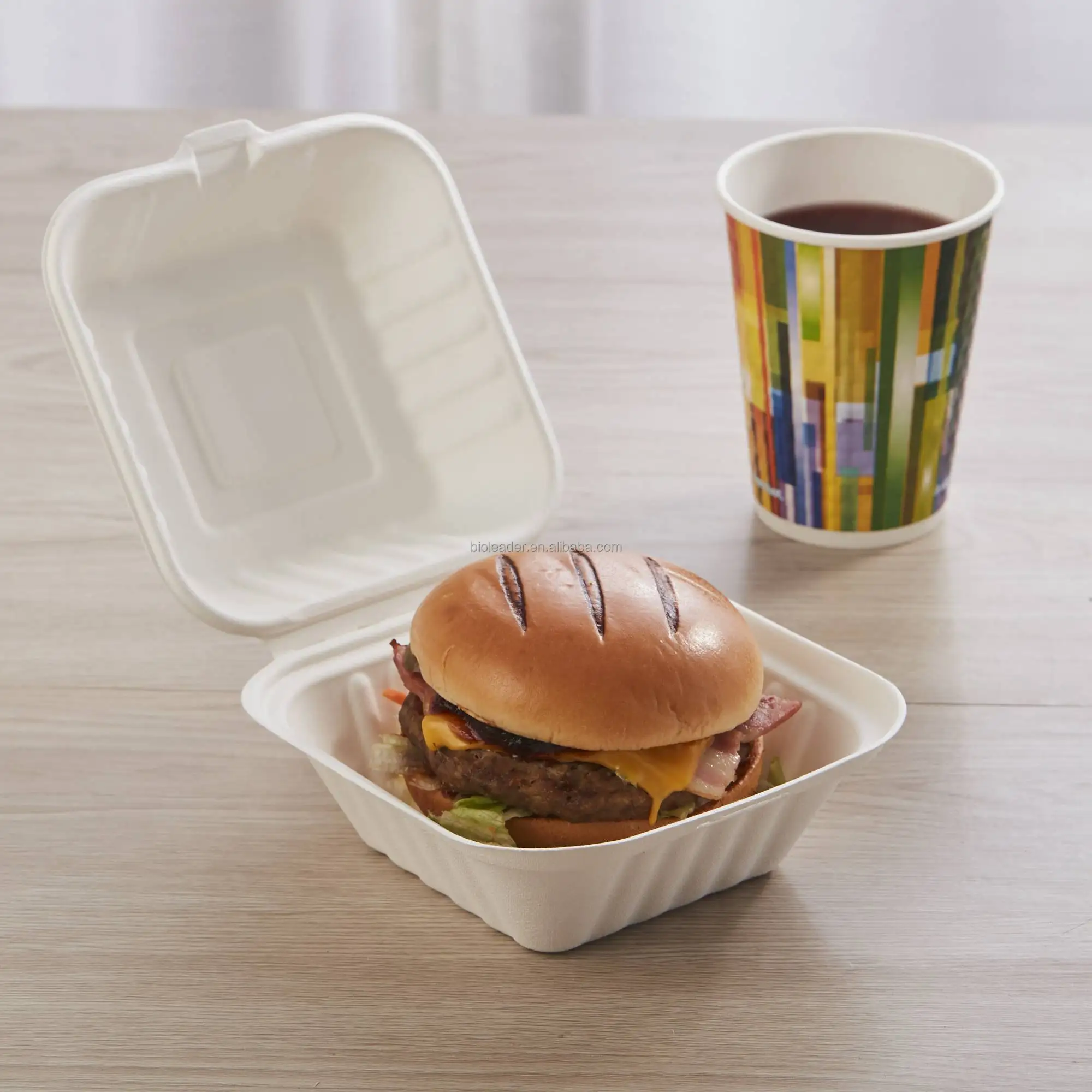 Biodegradable Sugarcane Bagasse 6x6 Inch Burger Box with Lid - Eco ...