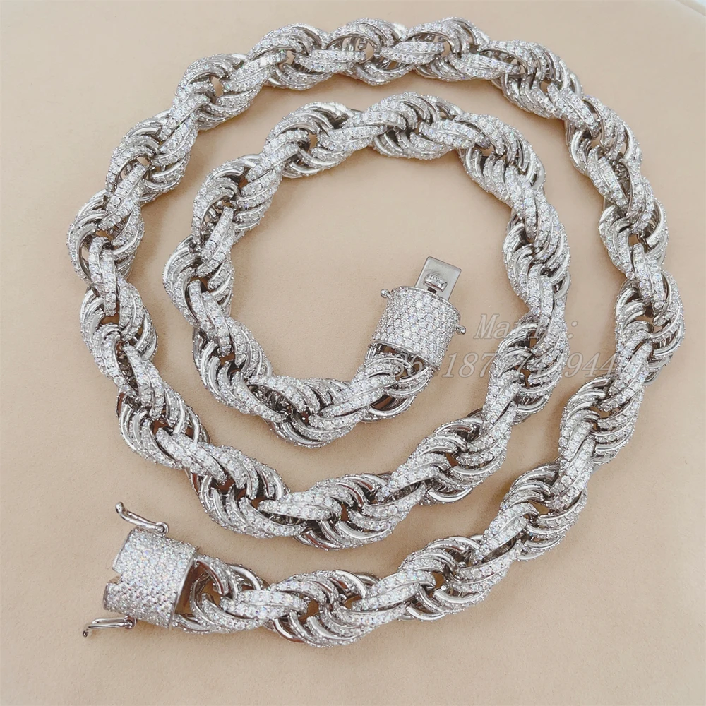 White Gold 925 Sterling Silver Micro Pave VVS Moissanite Diamond Chain