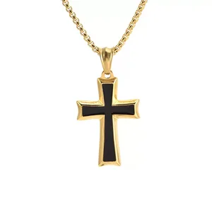 18K PVD Gold Plated Compass Necklace Stainless Steel Cross Pendants Men's Jewelry Cross Pendant