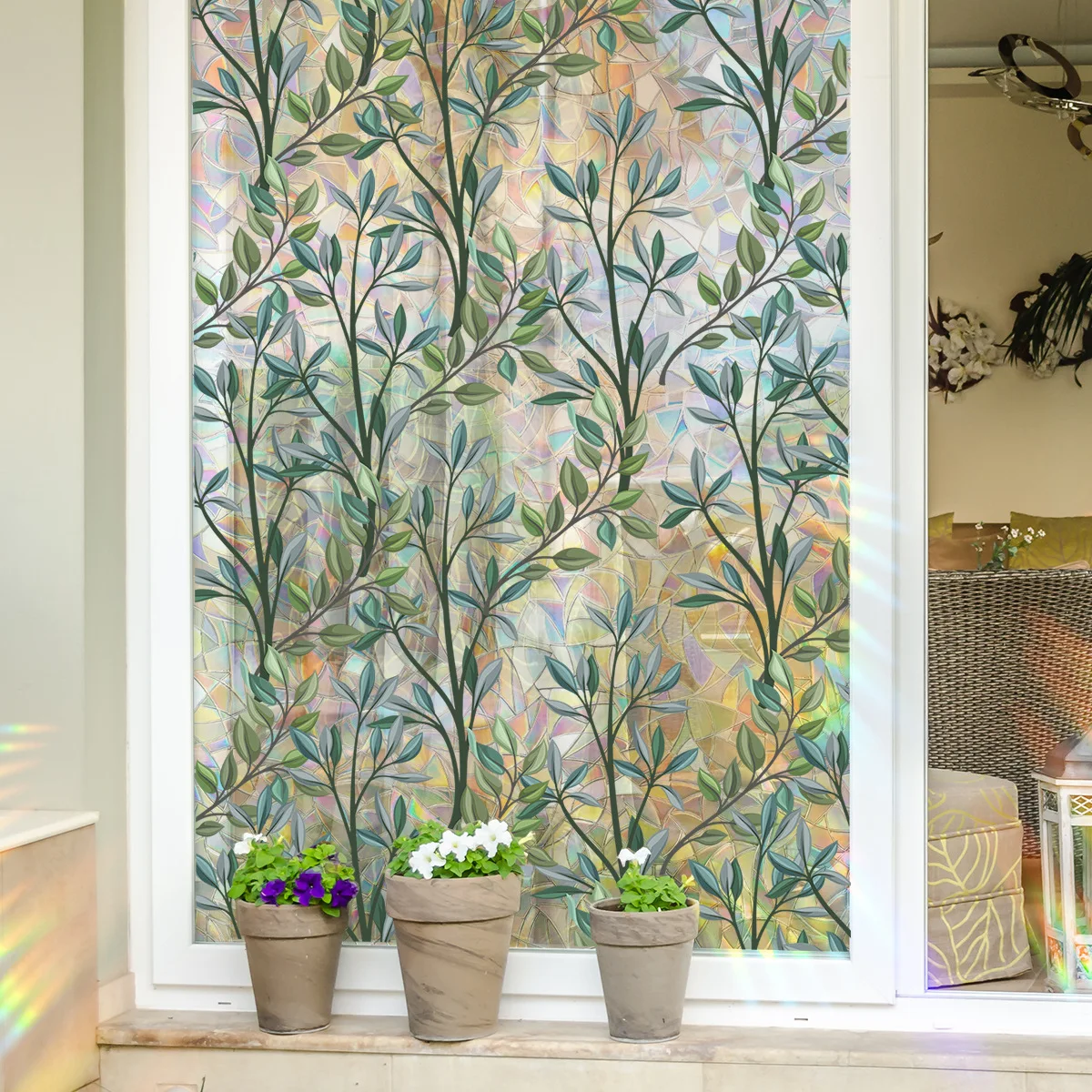 GORGECRAFT 118x39cm Wijnstok Raam Klampt Klimop Bladeren Raamstickers Groene Planten Raamstickers Dubbelzijdige Niet Zelfklevende Statische Vinyl Film voor Glas Schuifdeur Woonkamer Slaapkamer Zomer