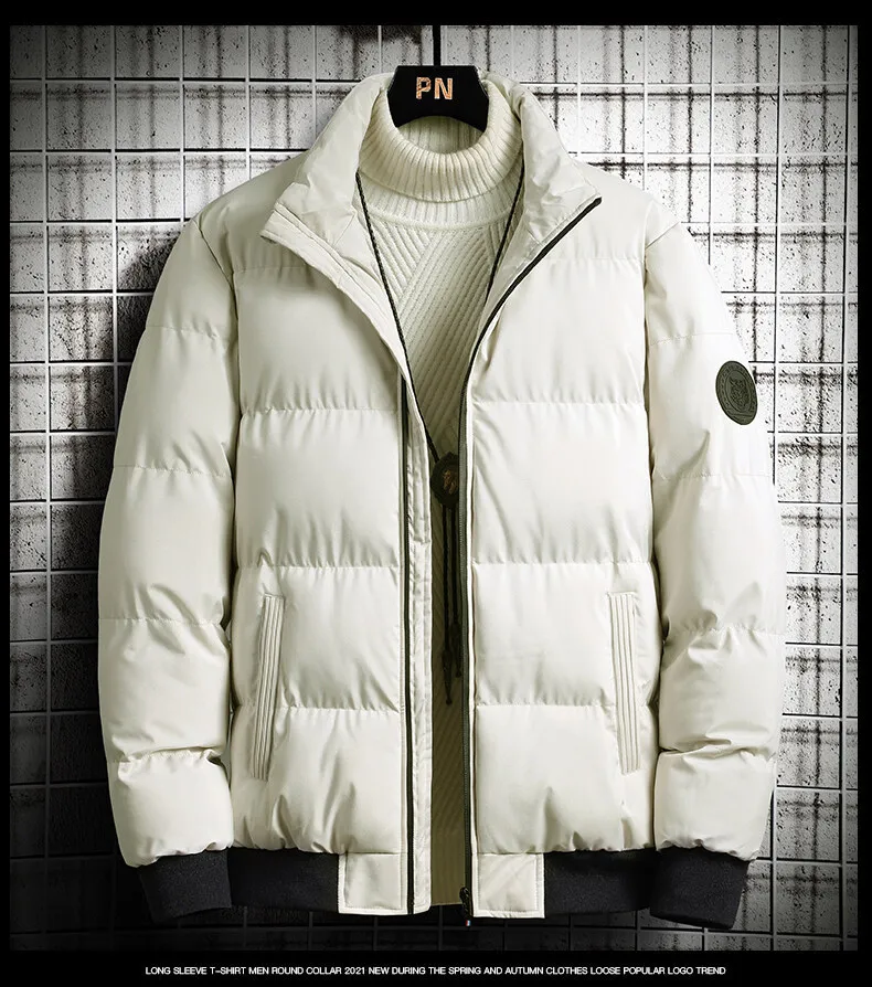 Solid Color Men's Padded Bubble Puffer Warm Thick Men Padding Bomber Jacket for Male_voghion.com