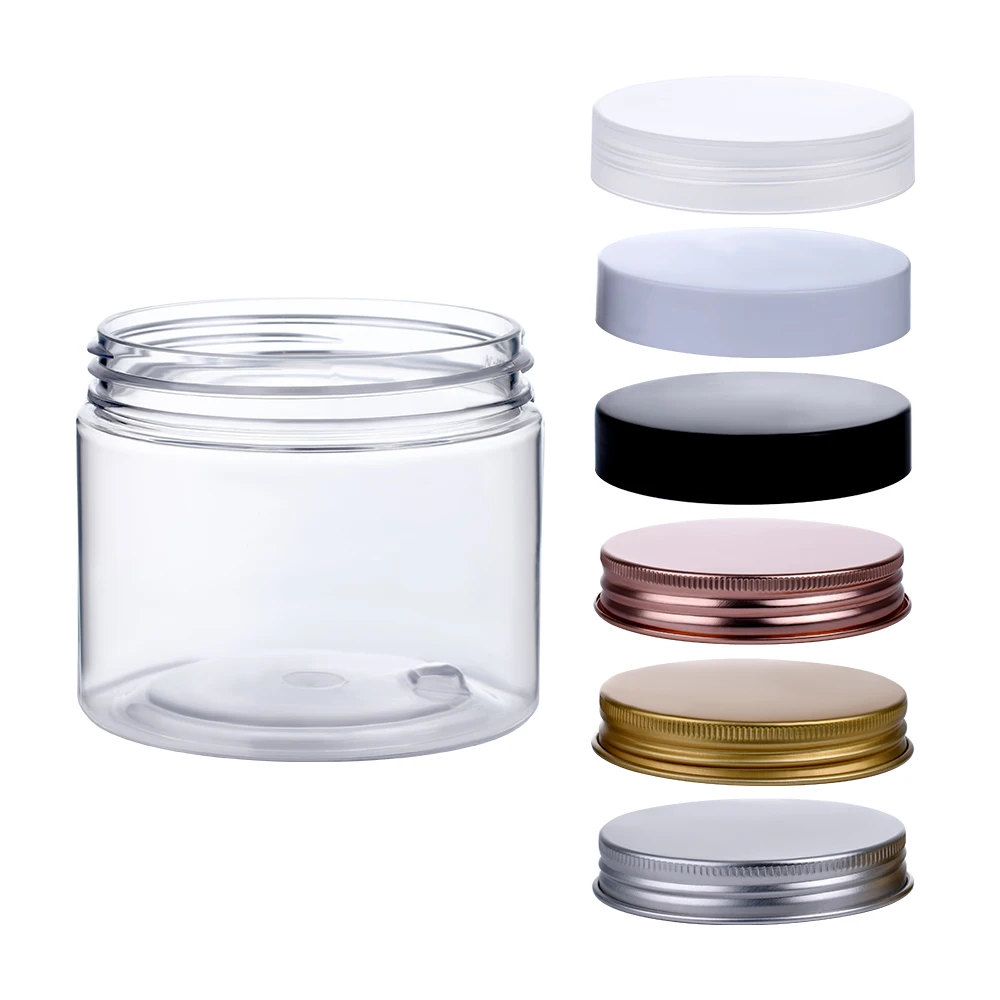 Wholesale 50ml 60ml 80ml 100ml 120ml 150ml 200ml 250ml 500ml clear PET Cosmetic Plastic Jars with Black Lids