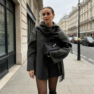 Fall/Winter Women's Fashion Stylish Striped Wool Scarf & Coat-Loose Fit Warm Design