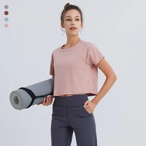 High Quality High Elastic Running Active Tops Quick Dry Outdoor Nylon Sports Gym Yoga Crop Top Print Plain Custom Femme T-Shirts