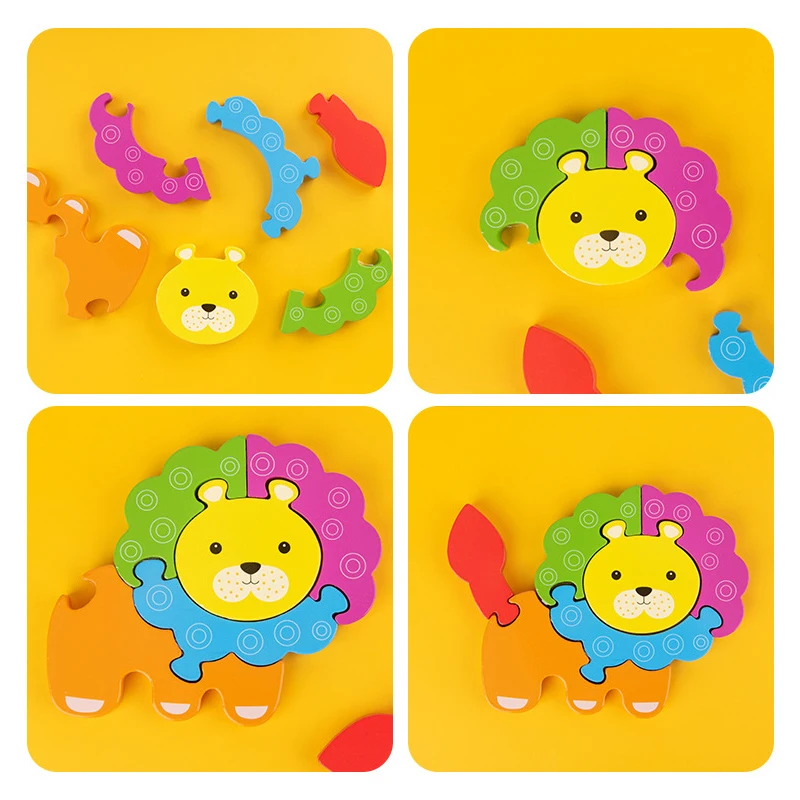 Baby Montessori Wooden Toys Cartoon Animal 3D Jigsaw Wooden Puzzle for ...
