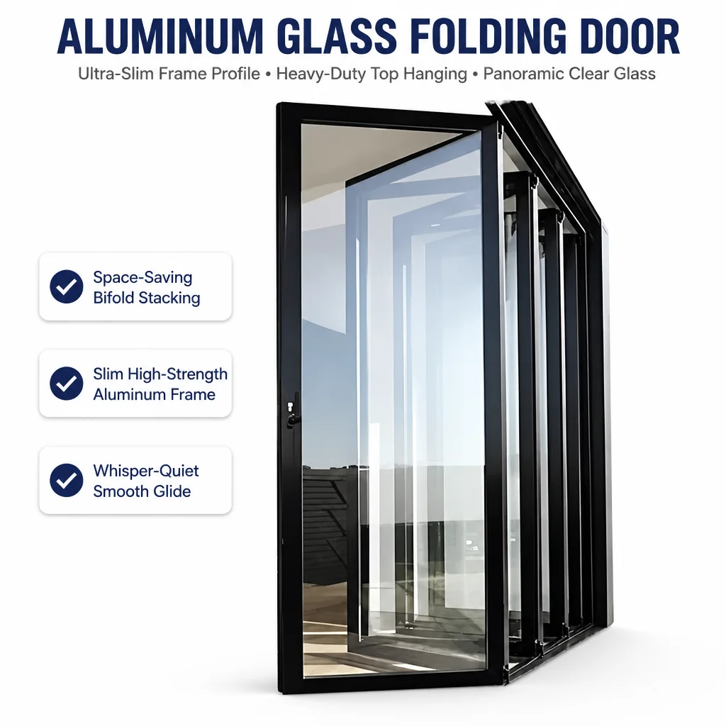 Aluminum Double Leaf Glass Door Floor to Ceiling Two Panel Glass Door Slim Frame Custom Size for Villa Apartment