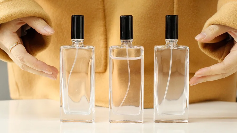 Luxury Square Perfume Spray Bottle High-end 50ml Empty Clear Glass