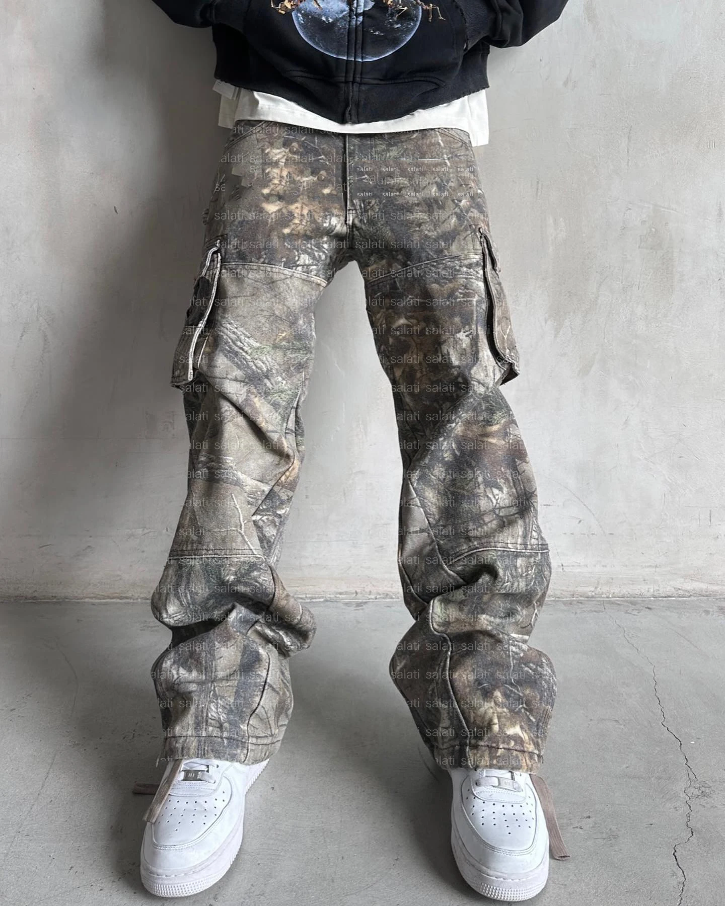 Custom Camouflage Stacked Pant Trousers Cotton High Waist Baggy Utility Work Workwear Hunting Real Tree Cargo Camo Pants for Men