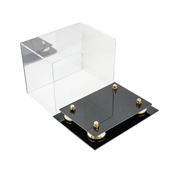 Custom clear Acrylic Display Cases for Mini Football Helmet Showing Box with Bell Riser