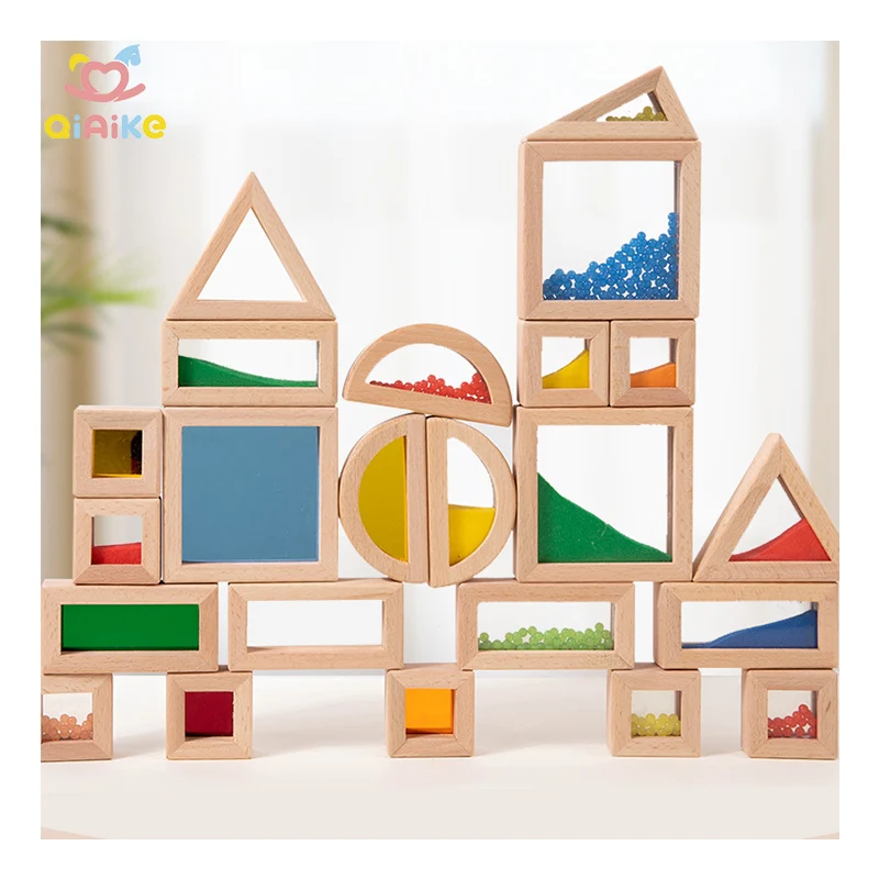 New Acrylic Rainbow Blocks Geometry Sensory Stacking Learning Education Wooden Creative Kids Building Blocks for Boys & Girls