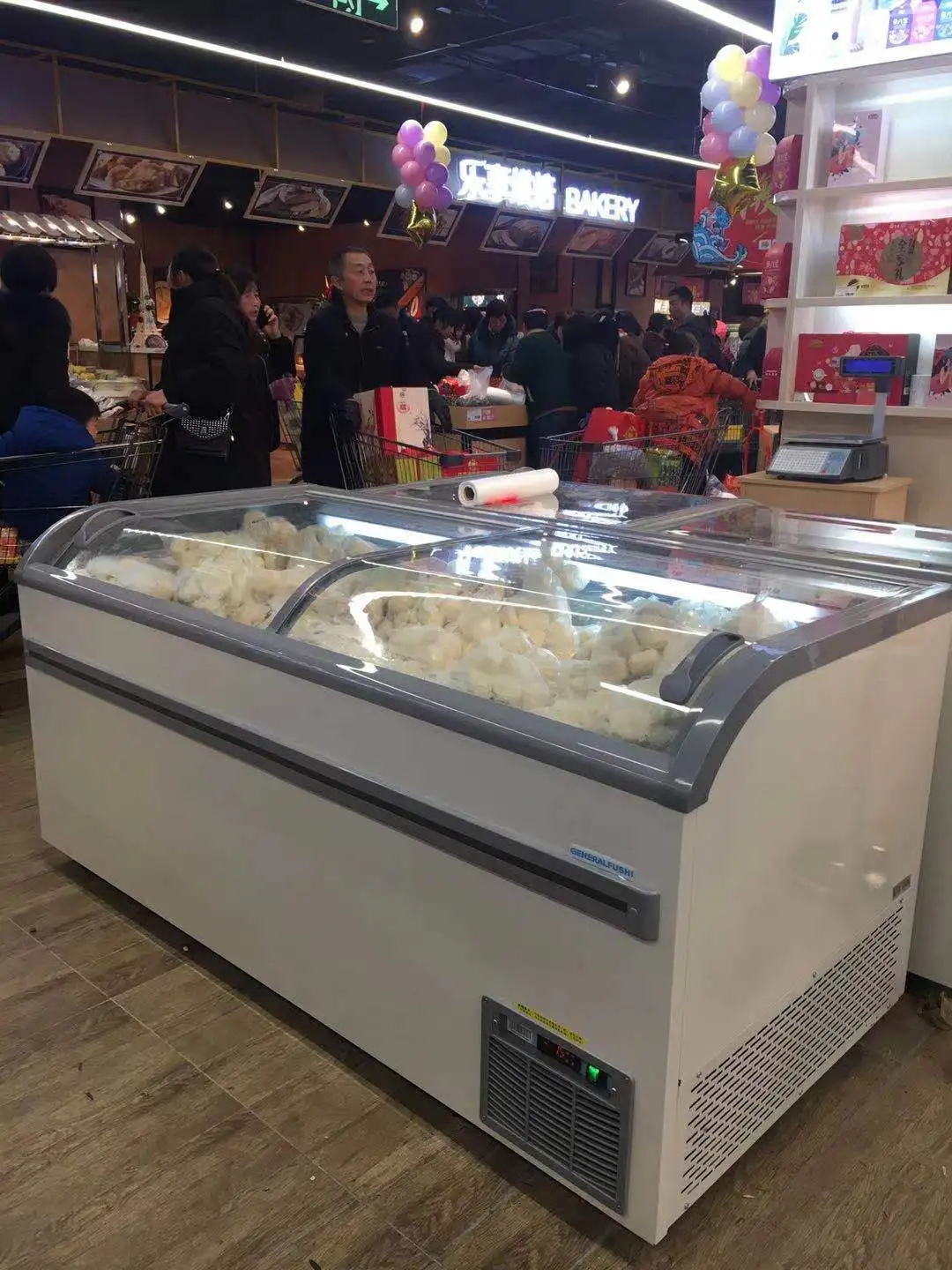 Plug in Integral Chest Freezer Glass Door Refrigerator for Supermarket Combined Island Freezer with Hot Gas Defrost
