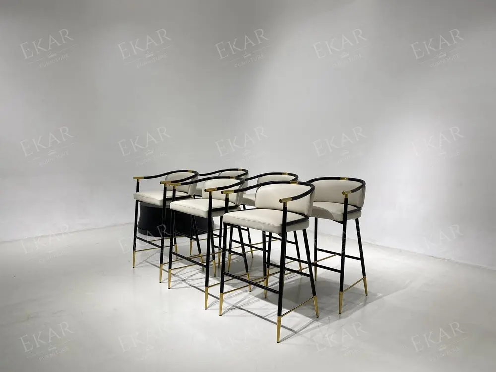 Modern High Gloss Black and Champagne Gold Metal Bar Stool Contemporary Leather Dining Chair for Home Bar Apartments Bedrooms details